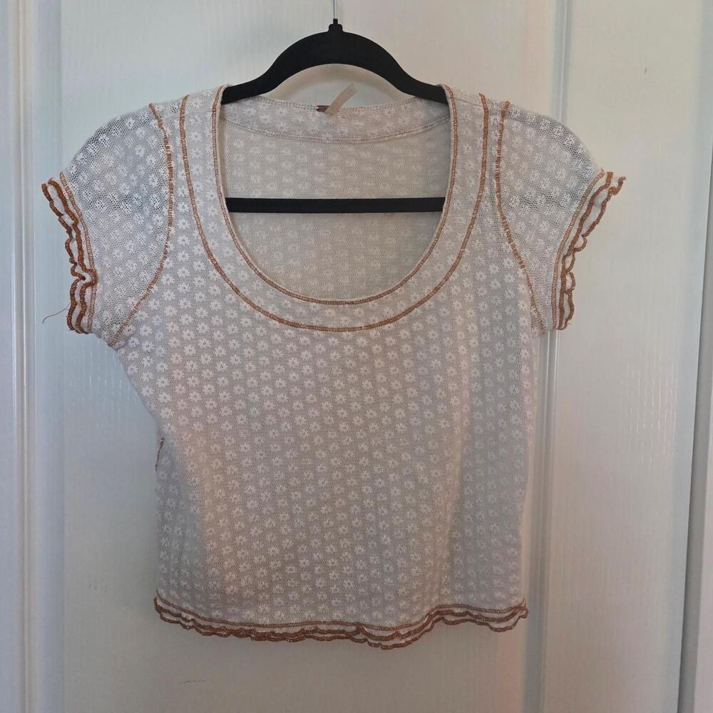 Free-people Women's White and Cream Crop-top